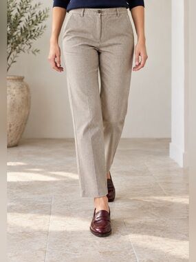 🩶🤎 Beige Blue Houndstooth Straight-Leg Dress Pants 14 Lined L.L.Bean 🩶🤎